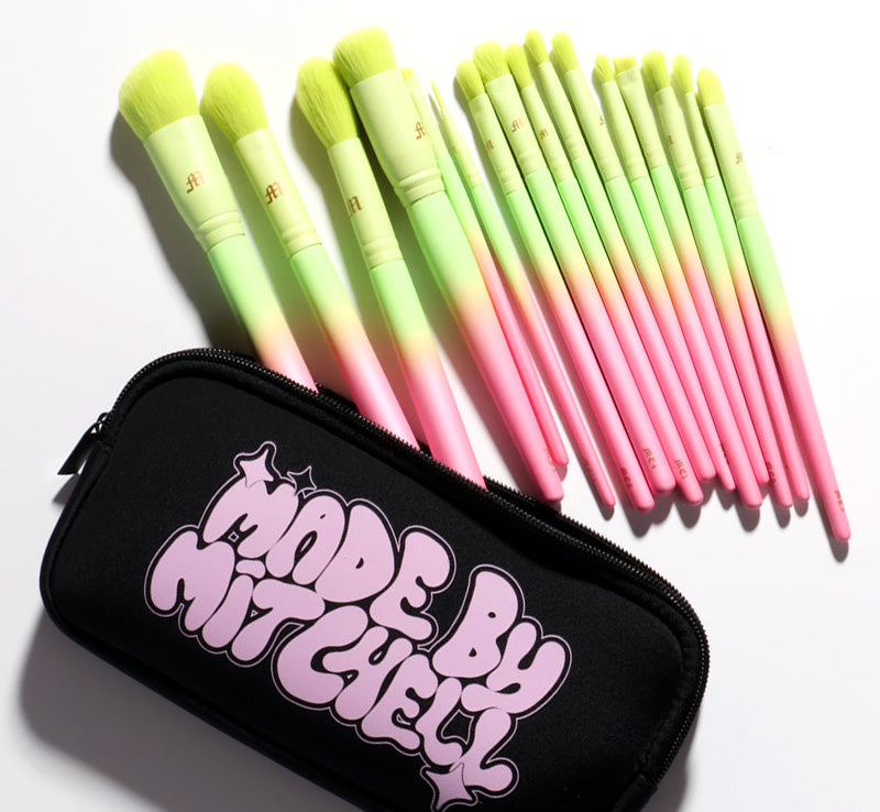 16 PIECE OMBRE MAKEUP BRUSH SET & BRUSH POUCH - CANDY TRIP